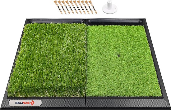 Golfhittemat 65x43 cm met geïntegreerde ballade en zware rubberen basis - golf-oefen-gazonmat - draagbare golfmat met golftees & rubberen theehouder