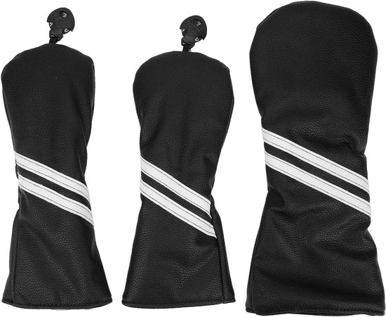 Golfhouten Headcover Set - Golf Club Covers - Golfclub Bescherming - Waterdicht PU Materiaal - Set van 3 - Zwart