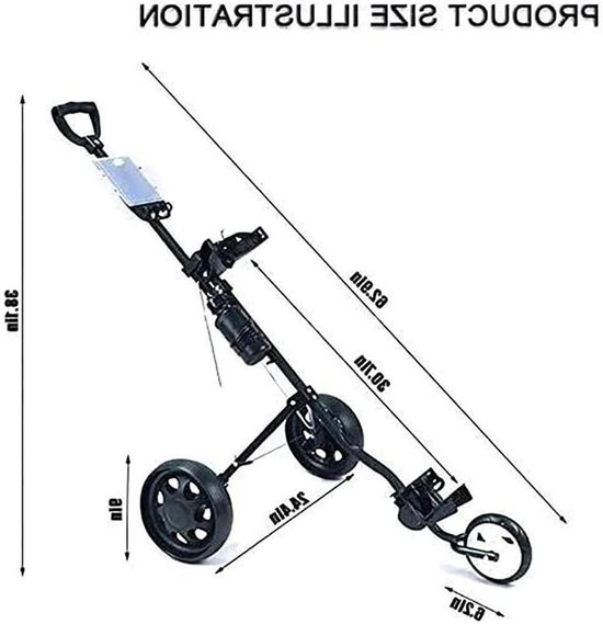 Golfkar 3 Wielen - Golftrolley Duwkar - Golfen Baan - Opvouwbaar Snel Remmen - 13 lbs - Zwart
