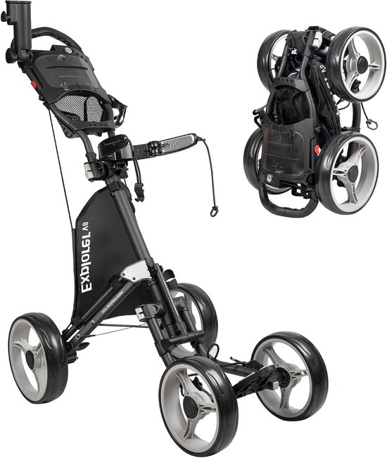 Golfkar - 4-wiel trolley - Golfen - Compact opvouwbaar - 15 lbs - Donkergrijs