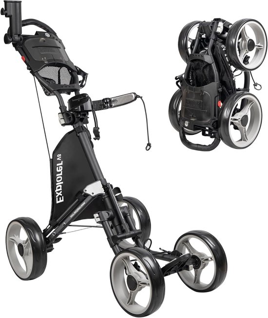 Golfkar - 4 Wielen Trolley - Golfen Gemakkelijk Maken - Compact Vouwmechanisme - 15.19 x 5.5 x 24 Inch - Donkergrijs