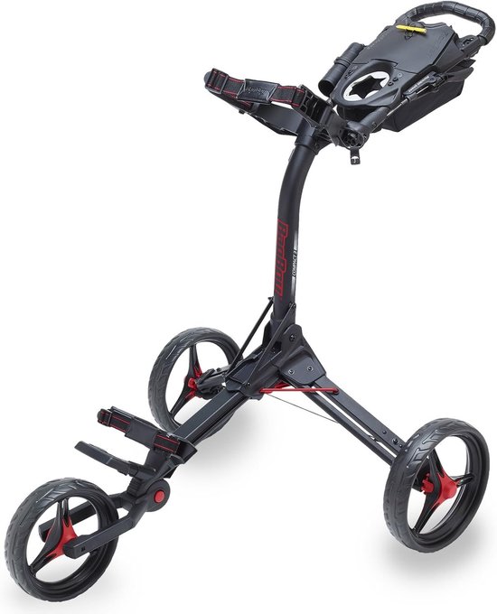 Golfkar Compact - Golftrolley Duw - Golfen Gemakkelijk - Eenvoudige Greepverstelling - 32x33x75cm - Mat Zwart Rood