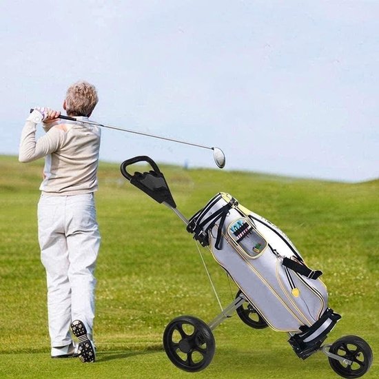 Golfkar - Duwkar trolley - Golfbaan vervoer - Snel inklapbaar - 3 wielen - Zwart
