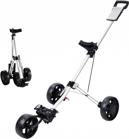 Golfkar - Golf trolley Golf wagen - Golf spelen - Opvouwbaar 3-wiel ontwerp - 86cm x 25cm x 23cm - Wit