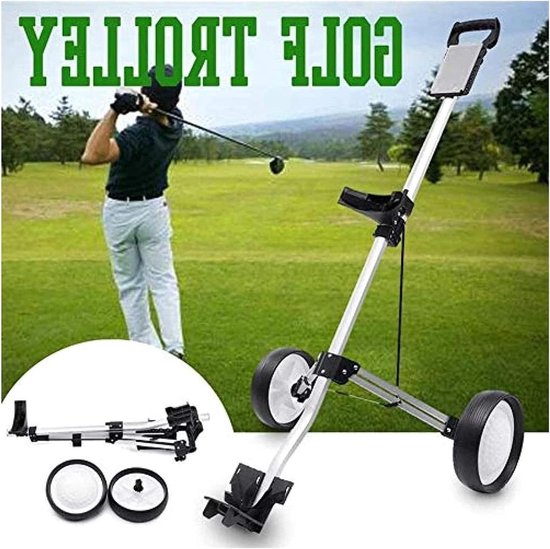 Golfkar - Golf trolley - Golfbaan transport - Opvouwbaar ontwerp - 2 wielen - Zilver