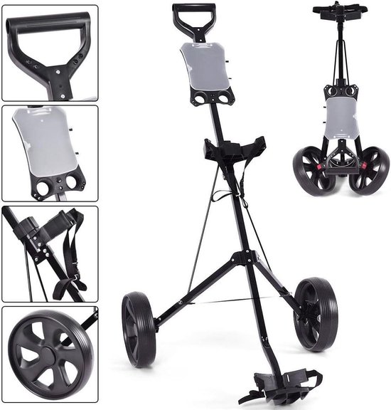 Golfkar - Golftrolley Pushkar - Golfen op de baan - Stabiel stalen frame - 24 cm wielen - Zwart