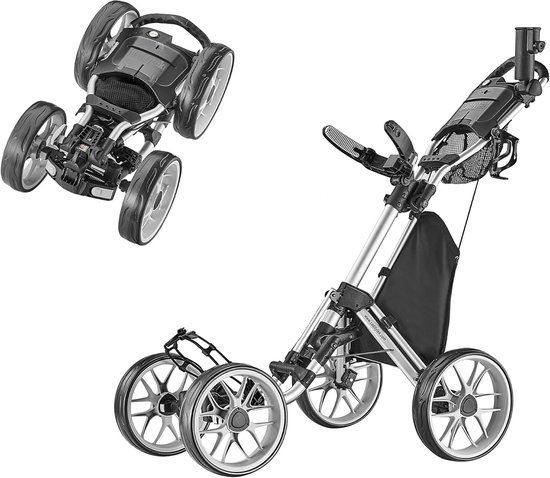 Golfkar met 4 wielen - Opvouwbare trolley - Sportieve uitstapjes - Eenvoudig opvouwbaar - Compact formaat - Zilver