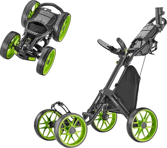 Golfkar met wielen - Golf trolley - Golfbaan vervoer - Eenvoudig inklapbaar - 4 wielen - Lime