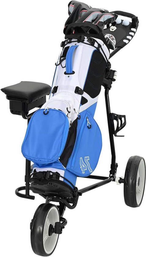 Golfkar met zitje - Golftrolley draagbare kar - Golfen op de baan - Opvouwbaar met stoel