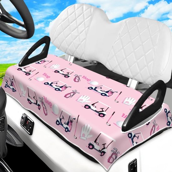 Golfkar stoelhoezen en handdoek in roze golfbal design van 100% microvezel, universele pasvorm voor clubauto, EZGO en Yamaha 2-zits golfkarretjes, 129,5 x 78,7 cm