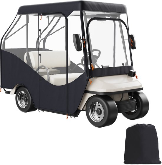 Golfkarhoes, 420d Polyester Hoes met 4 Transparante Vensters, Universele 4-Persoons Bescherming voor Clubkarren, Zon- En Stofdichte Outdoorkarhoes voor De Meeste Merken