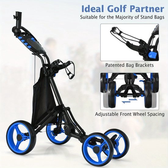 Golfkarretje – Golftrolley – Golfwagen – Golfpushcart – Golfcaddy – Lichtgewicht Opvouwbaar – Blauwe Wielen van Merkloos