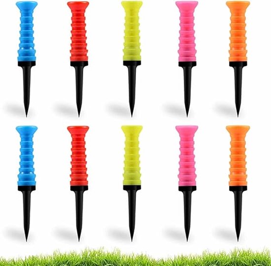Golfladder - 10 stuks - Zachte rubberen koppen - Vijf kleuren - Vermindert wrijving en zijwaartse spin - Lengte 8.3 cm