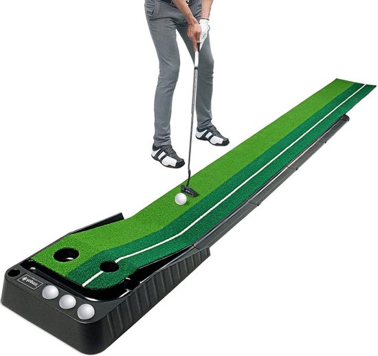 Golfmat - Oefenmat Golfen - Pitch en Put - Putting Mat - 3 ballen gratis - Retourbaan - Golfbaan - Binnen en Buiten - Golf - Tweekleurige Grasgolfmat - Met Baldikker Retourbaan van Pure2Improve