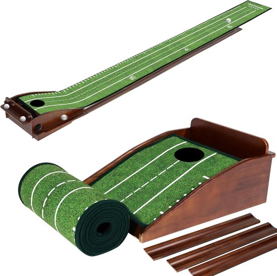 Golfmat - Putting oefenen - Indoor golf - Massief houten basis - 40 x 16 cm - Groen