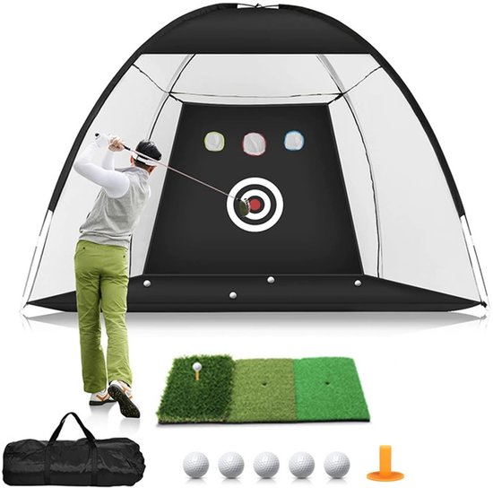 Golfoefennet 300x200 cm – Met 3-in-1 Oefenmat, 5 Golfballen & Doelvakken – Voor Binnen en Buiten
