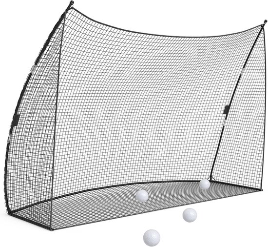 Golfoefennet - Stevig stalen frame met scheurbestendig PE-gaas - Trainingsnet voor binnen en buiten voor afslaan, chippen en swingoefeningen, inclusief draagtas - 305 × 217 × 93 cm - Zwart