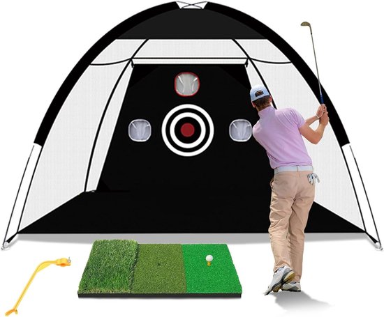 Golfoefennet - Trainingsnet - Golfswing oefenen - Complete set - 300 x 210 x 210 cm - Zwart