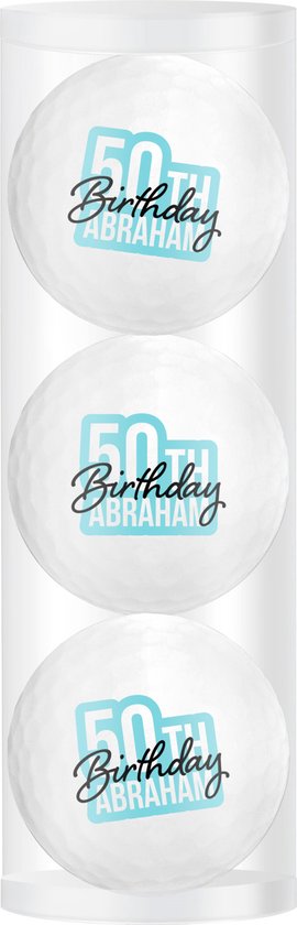 Golfpresentjes-3 Golfballen abraham-50 jaar happy birthday-Golfcadeau-Golfgadget-Golfballen-Golfer-Golfaccessoires