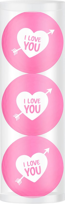 Golfpresentjes-3 roze I Love You Golfballen -Golfcadeau-Golfgadget- roze Golfballen-Golfer-Golfaccessoires-Golfbal van Gifts for Golfers.
