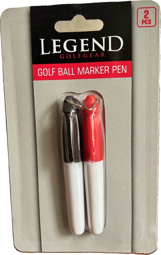 Golfpresentjes – Golfbalmarker - 2 GOLF MARKER PENNEN - Rood Zwart - Snel droog - Golf marker - Golfbal marker - el - Balmarker - Golf accessoires - Golftrainingsmateriaal - Training - Sport - Cadeau - Marker - Stempel - Bal - Trainingsmaterialen van Merkloos