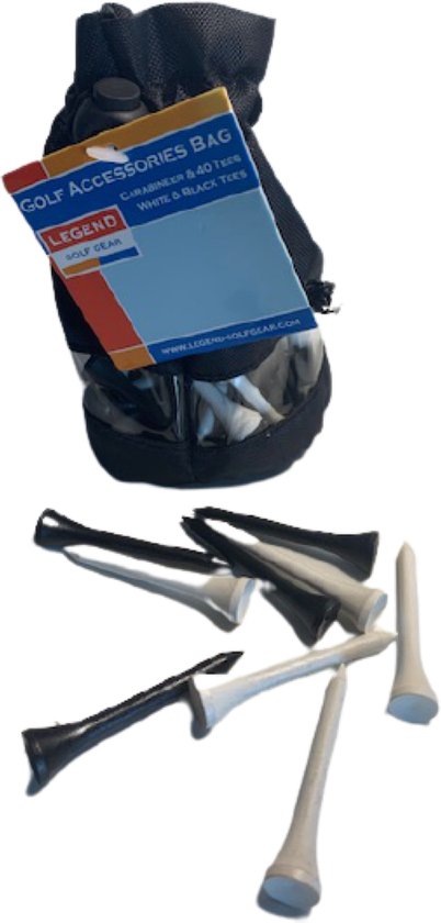 Golfpresentjes -Legend tasje met 40 wit/zwart tees en accessories - golfcadeau - golfpresentje van Legend Golf Gifts