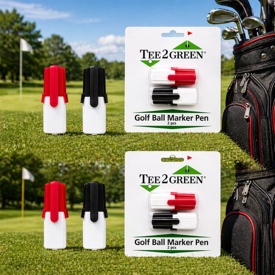 Golfpresentjes - Tee2Green Golf Ball Marker Pennen – 4 Stuks (2x Rood & 2x Zwart) – Golfbal Markeerstiften – Golf Accessoire van Merkloos