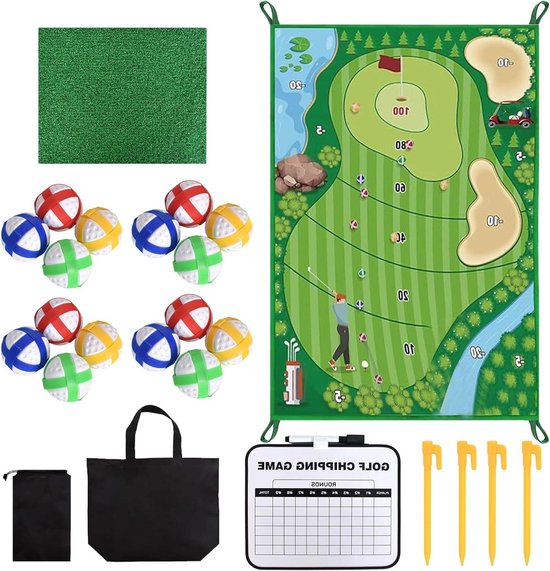 Golfset met slagmat en 16 kleefballen voor thuis, tuin of kantoor - Ideale golfcadeau voor binnen en buiten van Merkloos