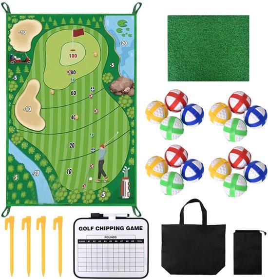 Golfset voor binnen en buiten, golfset met slagmat, 16 kleefballen, palen en scorebord voor thuis, tuin, kantoor of cadeau voor golfers