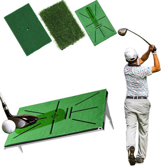 Golfslagmat - Golftrainingsmat Schommelpaddetectie - Golf Oefenen - Aluminium Basis Dubbele Spikes - 35 x 22 cm - Groen