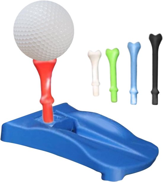Golfslagmat Houder - Tee Base - Golf Training - Duurzaam PP Materiaal - 5 Tees Inclusief - Blauw