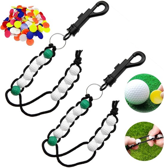 Golfslagmeter met ketting - 2 stuks nylon en kunststof golfkralen, 34 cm, lichtgewicht en draagbaar golfaccessoires voor balspellen en training