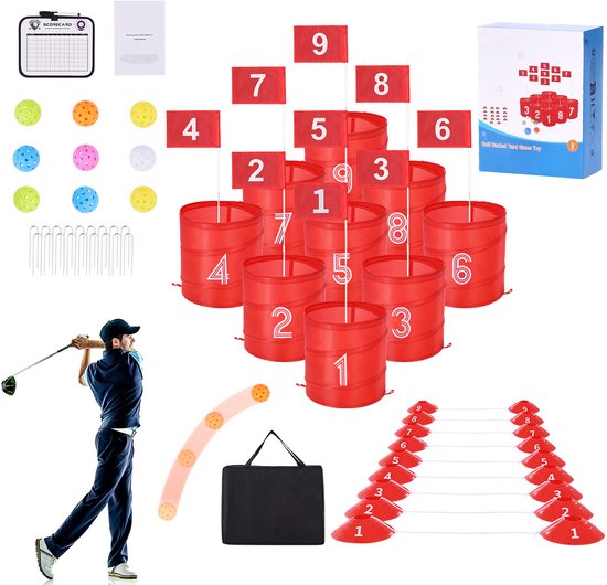 Golfspel voor In De Achtertuin, Oefenset met 9 Holes, Draagbare Emmergolf voor Gazon, Tuin, Camping, Park, Strand, Gezin en Kinderen van Merkloos