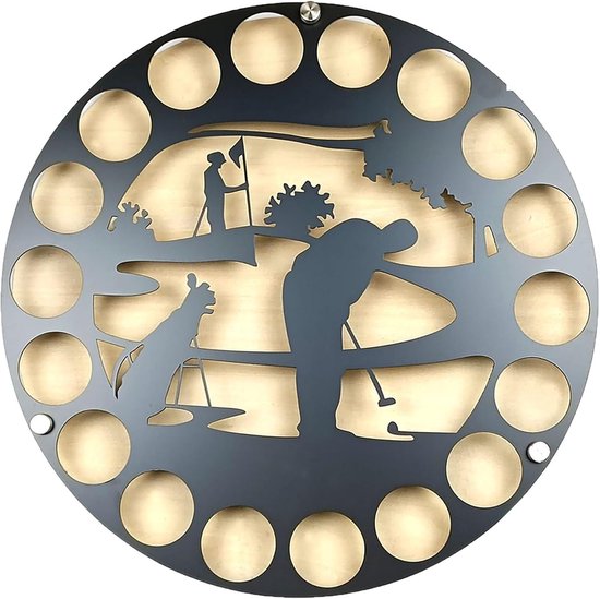 Golfstandaard 35 x 35 cm - ijzer en hout - wandmontage - elegante decoratie voor golfballen - ShopVlot