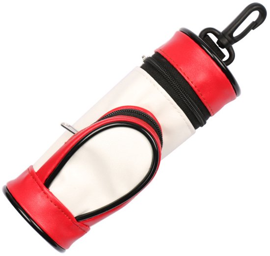 Golftas - 1 stuk - Tas - 15 x 5,5 cm - Tas voor drie ballen - Golftas met organizer - Golftas met ritssluiting en mesh - Wit en rood