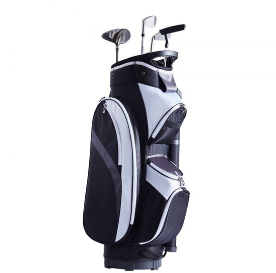 Golftas - Cartbag - 14-vaks Topverdeler - 91 cm Hoog - Premium Nylon - Veel Opbergvakken - Handgrepen en Afneembare Schouderband - Inclusief Regenkap - Zwart