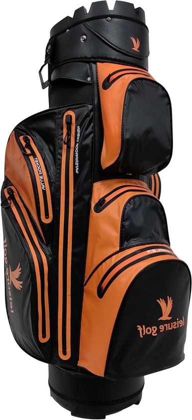 Golftas Cartbag - Waterdichte Tas - Sport Organisatie - 10 Waterdichte Vakken - 105 cm Hoog - Zwart Oranje