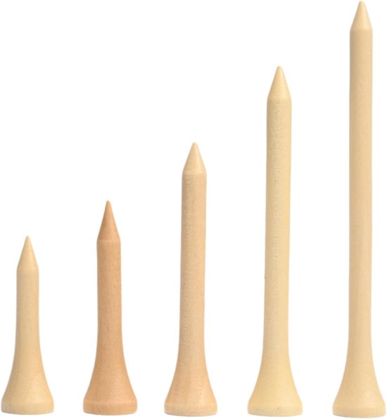 Golftees 60 stuks - 5 hoogtes van 35 mm tot 83 mm - Houten golfaccessoires - Milieuvriendelijk voor training en spel - ShopVlot