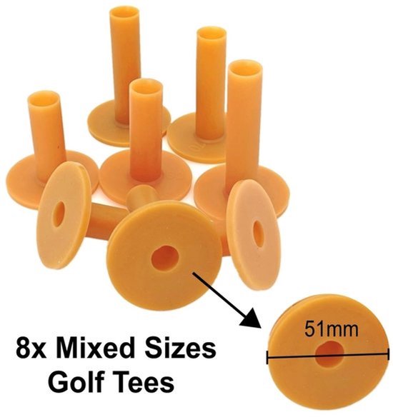Golftees 8x Set van Zacht Rubber - Diverse Maten 35/42/54/60/65/70/75/80 mm - Duurzaam - Golfaccessoire - Geschikt voor Driving Range - Beschermt Clubkop