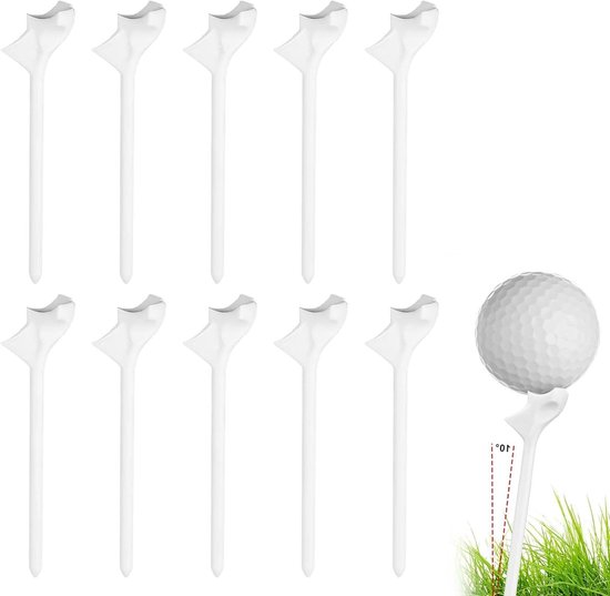 Golftees voor Golfsimulator en Golftraining - Set van 10 - 10 cm lang - Kunststof - Voor Buitengazon - Professioneel Oefenhulpmiddel - Accessoires voor Golfbaan - Wit