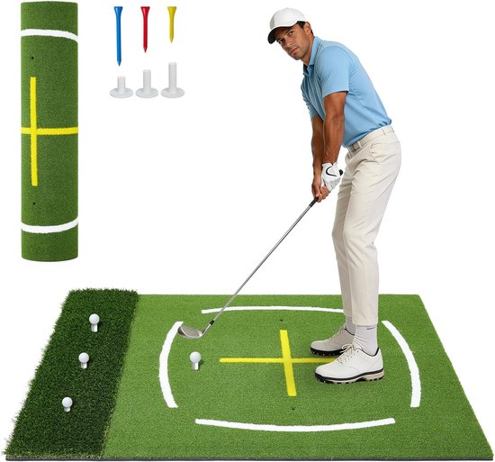 Golftrainingsartikelen - Golfoefenmat van 5 x 4 voet - Extra dikke golfoefenmat - Geschikt voor swing- en chip-oefeningen, zowel binnen als buiten - 150 × 120 cm