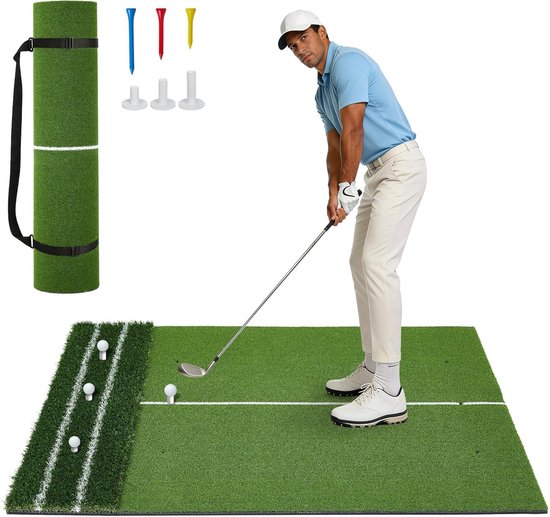 Golftrainingsartikelen - Golfslagmat van 5 x 4 voet - Real Feel draagbare oefenmat van kunstgras - Geschikt voor slag- en chipoefeningen binnen en buiten - 150 x 120 cm van Merkloos