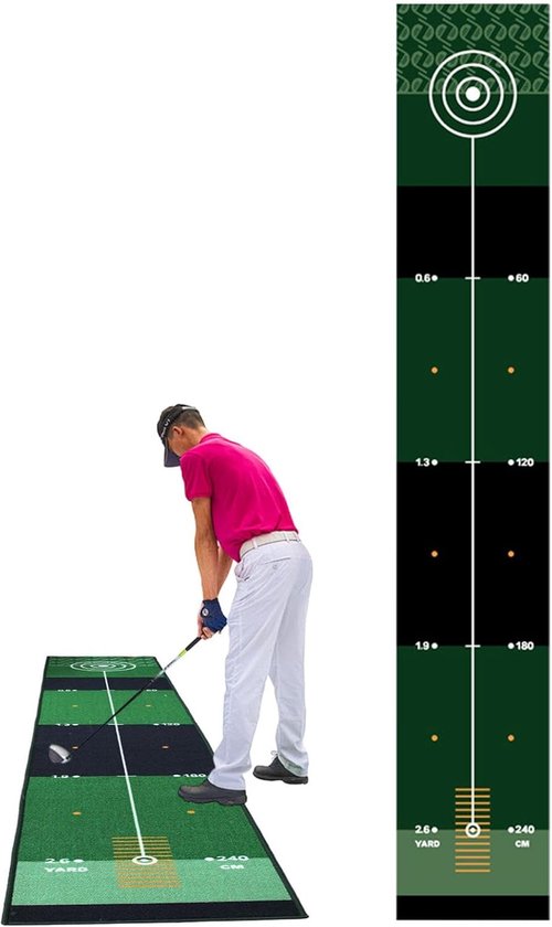 Golftrainingsmat - Putting oefenen Golf oefenmat - Putting verbeteren - Geïntegreerd uitlijningsgereedschap - 50 x 30 cm - Groen