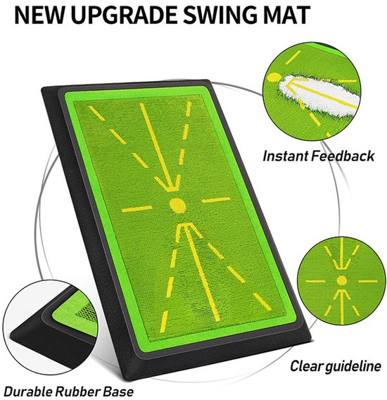 Golftrainingsmatten worden gebruikt voor het detecteren van de swing, het volgen van de baan van een slag, oriëntatieoefeningen en het oefenen van het swingpad. van Merkloos