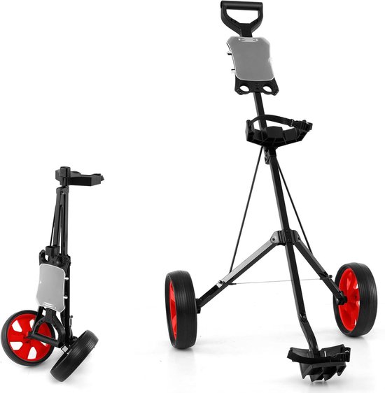 Golftrolley 2 wielen - Golfkar golfwagen - Golfen op de baan - Inklapbaar met voetrem - 142 x 67 cm