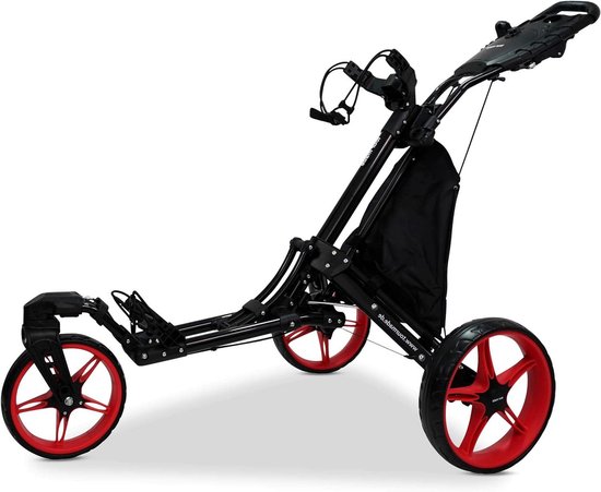 Golftrolley 3-wiel - Pushtrolley golf - Golfen op baan - Inklapbaar met één hand - 68 kg - Zwart-rood van Merkloos