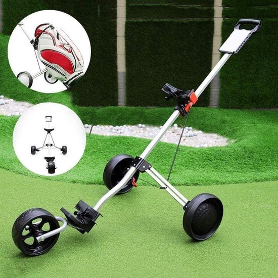 Golftrolley 3 wielen - Golfbuggy Opvouwbaar - Golfen Ondersteunen - Snel Openen Sluiten - 3.5 kg - Wit