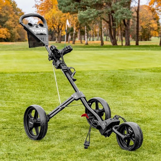 Golftrolley 3 Wielen - Golfkar Duwkar - Golfen Ondersteunen - Lichtgewicht Aluminium Frame - Opvouwbaar Compact - Zwart
