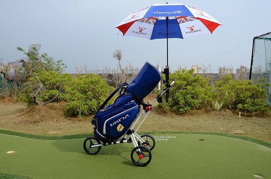 Golftrolley 3 Wielen - Golfkar Push - Golfen Op De Baan - Opvouwbaar Met Voetrem - 10 Inch Wielen - Wit