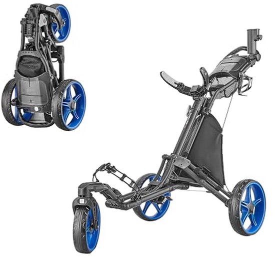 Golftrolley 3 Wielen - Golfkar Zwenkwiel - Golfen Buiten - Inklapbaar Met Eén Klik - Compact Opvouwbaar - Blauw